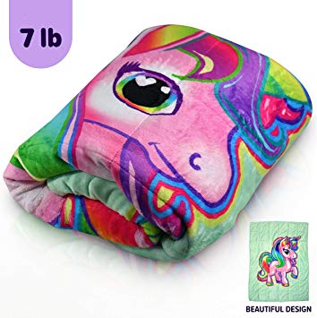 Kids Calming Unicorn Weighted Blanket by Bell   Howell, 7lb with Glass Bead Fill & Super Soft Polyester Shell, Designed for Comfortable, Natural Sleep, Heavy Hug Blanket