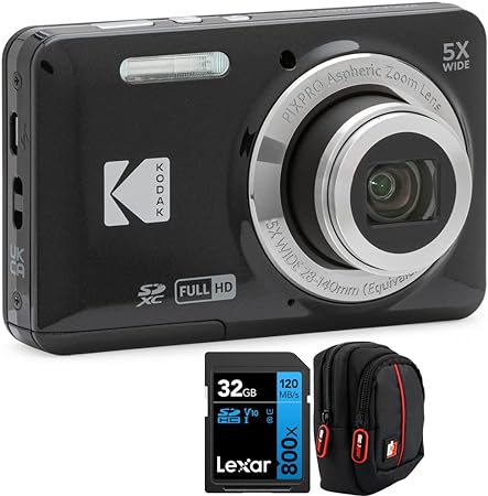 Kodak PIXPRO FZ55 Digital Camera, Black Bundle with Lexar 32GB High-Performance 800x UHS-I SDHC Memory Card   Deco Photo Point and Shoot Field Bag Camera Case