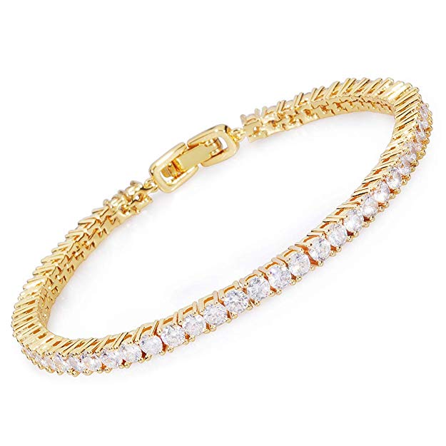 MEETYOO Tennis Bracelet Crystal Jewelry Lady Valentines Gift Zirconia Platinum Plated Bangle