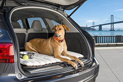 Roll Up Dog Bed, 42 by 28 Inch, Cream or Brown colors. A portable travel bed for the car. Or use indoors as a large crate pad. Waterproof bottom.