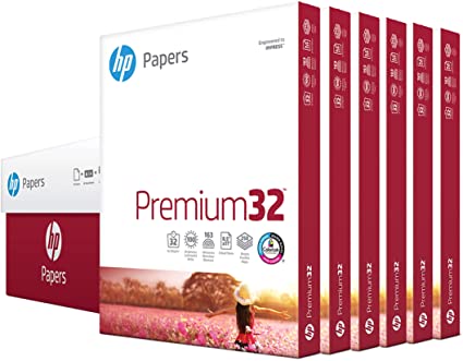 HP Printer Paper 8.5x11 Premium 32 lb 6 Pack Case 1500 Sheets 100 Bright Made in USA FSC Certified Copy Paper HP Compatible 113500C