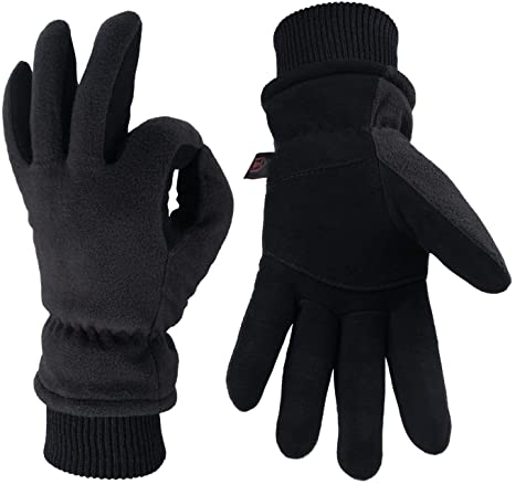 OZERO Winter Gloves,Windproof and Water Resistant Thermal Suede Leather Gloves,for Men and Women