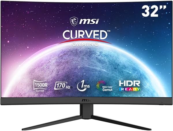 MSI G32CQ4 E2 32 Inch WQHD Curved Gaming Monitor - 1500R 2560 x 1440 VA Panel, 170Hz / 1ms, Adaptive-Sync, HDR Ready