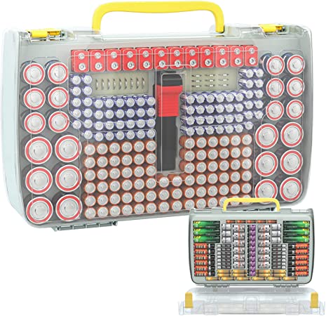 Battery Organizer Storage Box Case Holder with Tester, Double-Sided Battery Caddy Container Holds 269 Variety Batteries Pack AA AAA AAAA C D 9V Lithium 3V CR123 CR2032 CR1632 Button 18650 (Box Only)