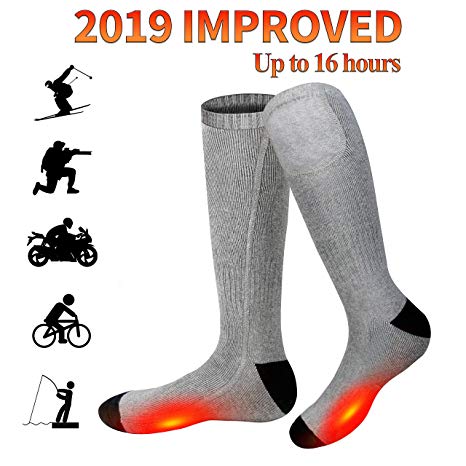 Battery Heated Socks - Rechargeable Heating Socks, Winter Electric Thermal Socks Foot Warmers for Men Women Sport Outdoor (Black US Size 6-12)