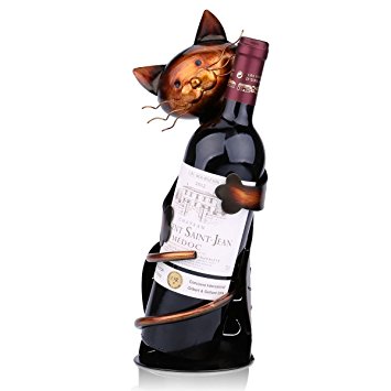 Tooarts Cat Shaped Wine Holder Wine Rack shelf Metal Sculpture Practical Home decoration Crafts