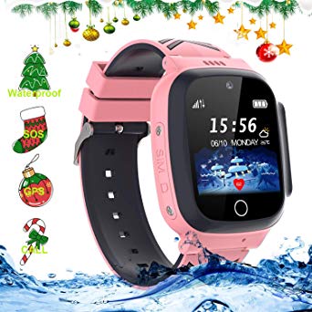LDB Direct Kids Waterproof Smartwatches,LBS/GPS Tracker SOS Call Voice Chatting Two Way Call Smart Watch Phone with Games Touch Screen for Children 3-12 Girls Boys Christmas Birthday Gift (Pink)