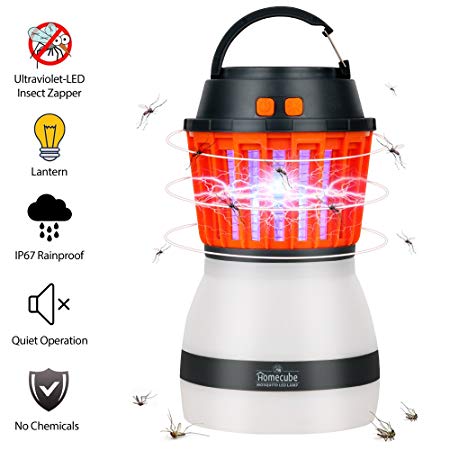 Homecube Bug Zapper&Camping Lantern IP67 Rainproof 2-in-1 Insect Zapper with LED Tent Lantern USB Rechargeable&Portable Mosquitoes Killer for Indoor&Outdoor Camping Hiking Traveling Emergencie(Black)