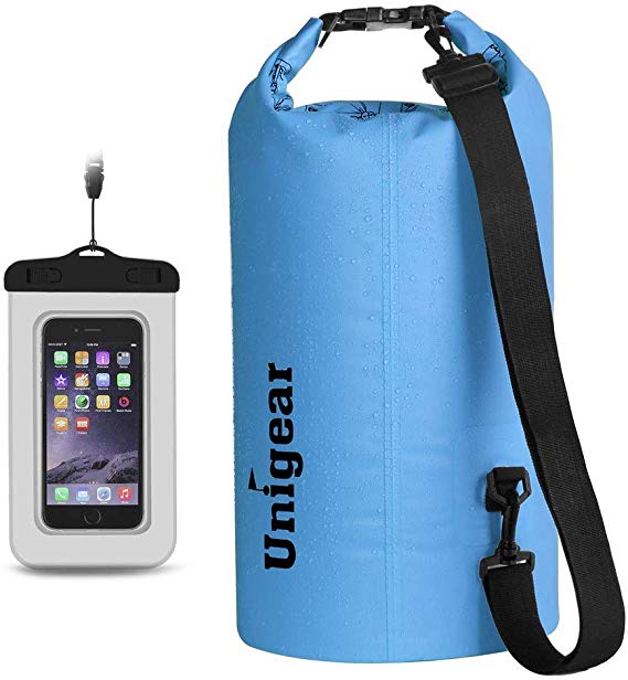 Unigear 600D Dry Bag 2L/5L/10L/20L/30L/40L Waterproof Sack with Phone Dry Bag and Long Adjustable Shoulder Strap for Boating/Kayaking/Fishing/Rafting/Swimming/Camping/Snowboarding