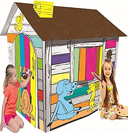Littlefun Kid's Foldable Premium Corrugated Cardboard Playhouse Child Outdoor Indoor DIY Painting Imagination Toy Play House (Happy Farm Cottage)