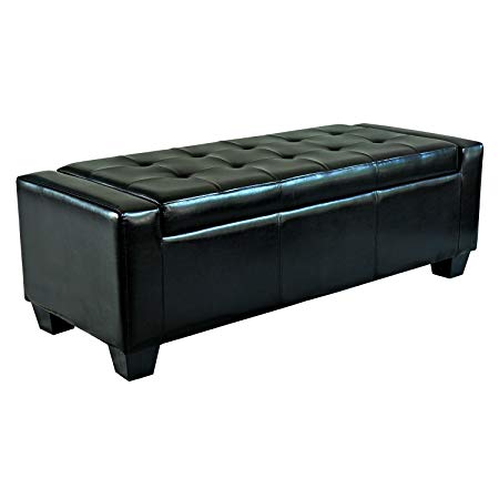 HOMCOM 51" Faux Leather Unique Tufted Storage Bench Ottoman - Polished Black