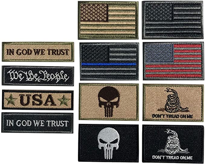 Bundle 12 Pieces USA Flag Patch Thin Blue Line Tactical American Flag US United States Military Patches Set for Caps,Bags,Backpacks,Tactical Vest,Military Uniforms (D-USA Patch）