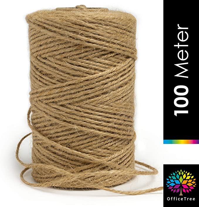 OfficeTree Natural Jute Twine - 328 Feet - Craft - High Quality Natural Product for Household, Garden, Crafts, Decoration (1 Roll)