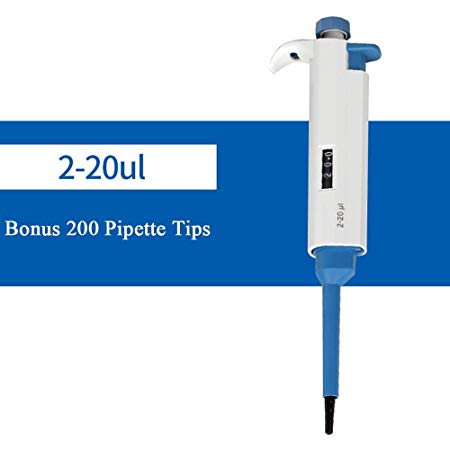 BAOSHISHAN Micropipette Single Channel Adjustable Micro Pipett Lab Pipettor Transfer (2-20ul Including 200 Pipette Tips)