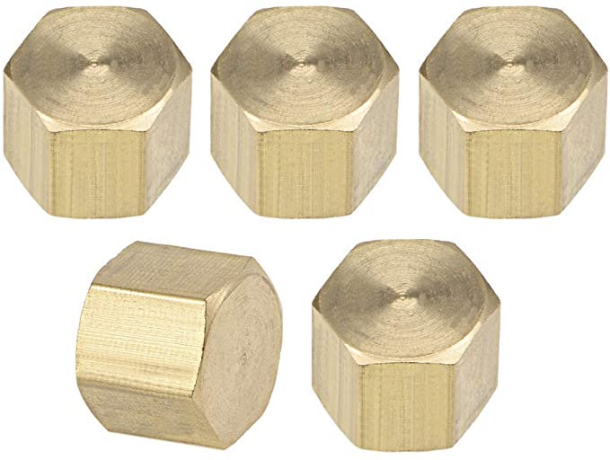 uxcell 1/8 Inch Brass Cap 5pcs PT1/8 Female Pipe Fitting Hex Compression Stop Valve Connector 11x11mm