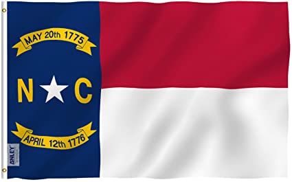 Anley Fly Breeze 3x5 Foot North Carolina State Polyester Flag - Vivid Color and UV Fade Resistant - Canvas Header and Double Stitched - North Carolina NC Flags with Brass Grommets 3 X 5 Ft