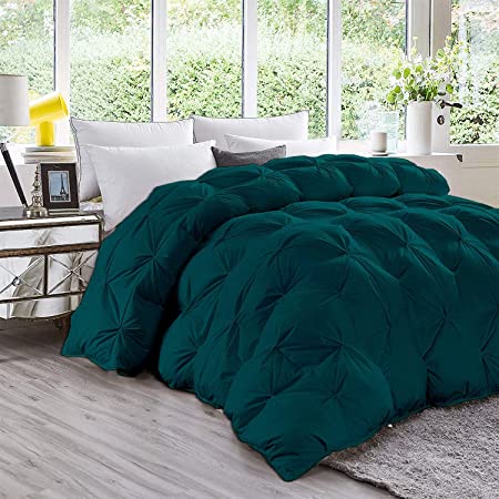 Premium Quality - Oversized Super King Size (120" x 98") Inches, 3pc Pinch Pleated Comforter Set 400 GSM 800 Thread Count 100% Egyptian Cottont - Teal Solid