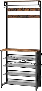 HOOBRO Hall Tree with Bench, Entryway Coat Rack with Shoe Rack, Shoe and Coat Rack, 5 Tier Shoe Storage Organizer with Oxford Fabric Side Pockets, Adjustable Mesh Shelves, Rustic Brown BF75MT01