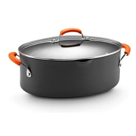 Rachael Ray Hard Anodized II Nonstick Dishwasher Safe 8-Quart Covered Oval Pasta Pot, Orange