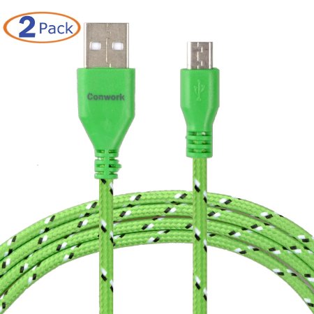 Micro USB Charger, Conwork 2-Pack 10Ft Premium Nylon Braided Hi-Speed USB2.0 A Male to Micro B Sync Charger Cables For Android, Samsung Galaxy S6/S7 Edge/Note5, HTC One M9, and more (Green)