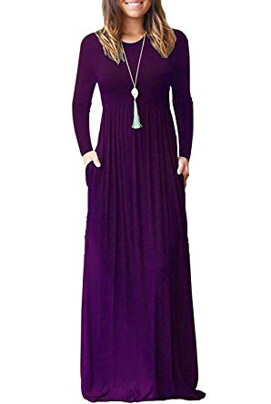 Bluetime Women's Long Sleeve Loose Plain Maxi Dresses Casual Long Dresses with Pockets