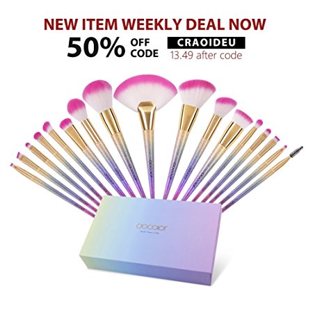 Docolor Makeup Brush Set, 17pcs Professional Makeup Brushes Foundation Blending Blush Concealer Eye Shadow Cruelty-Free Synthetic Face Liquid Powder Cream Cosmetics Brushes with Rainbow Box