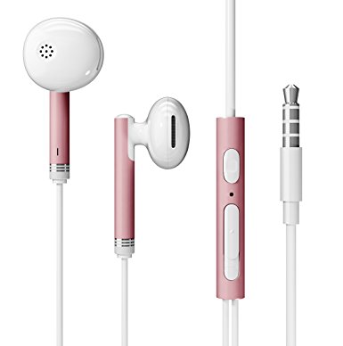 TUSAZU Headphones In-Ear Earbuds Earphones, 3.5mm Metal Housing Best Wired Bass Stereo Headset Built-in Mic/Hands-free/Volume Control Carrying Case (Rose gold)