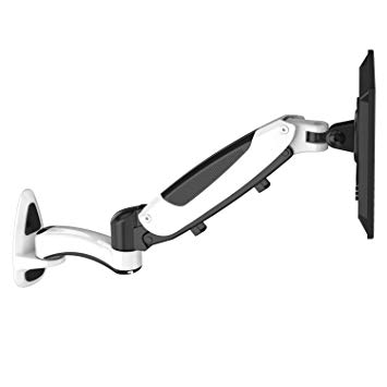 Single Arm Wall Mount Monitor Stand - Universal Adjustable Articulating Gas Spring Monitor Arm - Aluminum Wall Mounted Bracket fits 15-27 Inch LCD Screens - Holds up to 17.6lbs, VESA 75x75 100x100mm