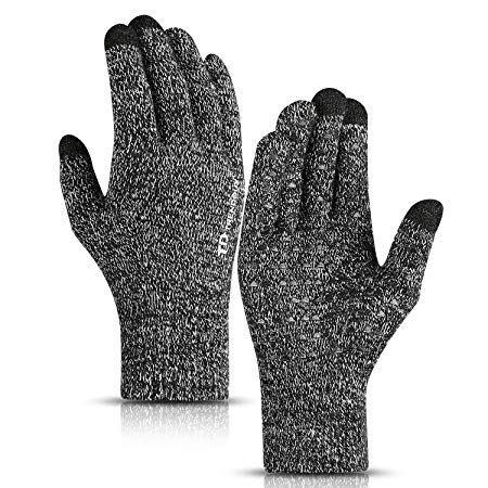 TRENDOUX Winter Gloves for Men and Women - Knit Touch Screen Anti-Slip Silicone Gel - Elastic Cuff - Thermal Soft Wool Lining - Stretchy Material