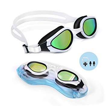 TOPLUS Swimming Goggles, No Leaking Anti Fog UV Protection Swim Goggles Soft Silicone Nose Bridge for Men, Women, Junior, Kids