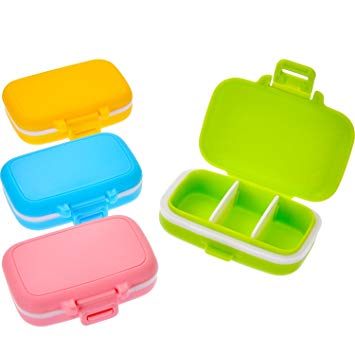 Jovitec Pill Cases 3 Removable Compartments Plastic Waterproof Pill Box Case Organizer Medicine Holder for Daily and Travel Use (4 Pieces)
