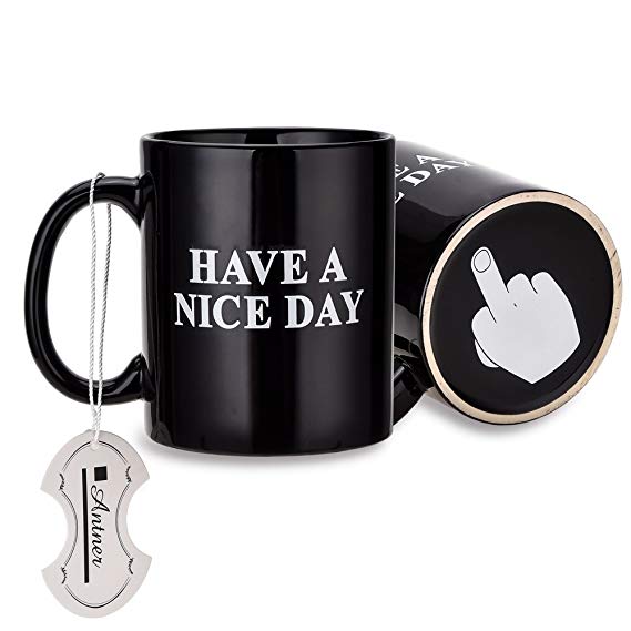 Antner Coffee Mug"HAVE A NICE DAY" Bottom Middle Finger Novelty Tea Cup 10oz