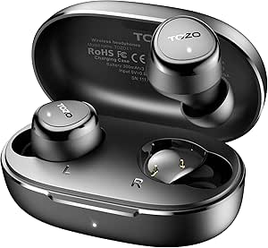 TOZO E1 Wireless Earbuds Build in Mic Clear Calls Ergonomic Light-Weight Bluetooth 5.3 in Ear Headphones IPX6 Waterproof Premium Stereo Sound Headset 30H Playtime with 32 EQs via APP, Black