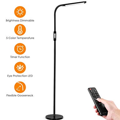 LED Floor Lamp Remote Control & Touch, Floor Lamps for Living Room Bedrooms 5 Color Temperatures and Brightness Dimmable Reading Light, Albrillo Standing Lights for Bedroom Office