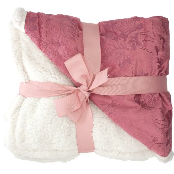 Floral Embossed Sherpa Throw Blanket 50" x 60" Reversible Textured Fuzzy Soft Rose