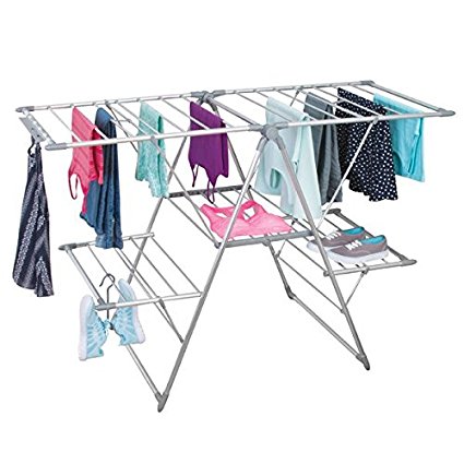 mDesign Expandable Aluminum Clothes Drying Rack for Laundry Room- 5 Shelves, Silver/Gray