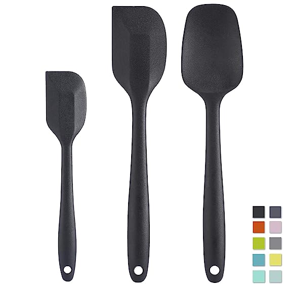 Cooptop Silicone Spatula Set - Rubber Spatula - Heat Resistant Baking Spoon & Spatulas - Pro Grade Non-stick Silicone with Steel Core (Black)