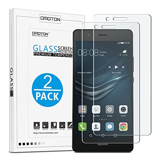 [Pack of 2] OMOTON Huawei P9 Lite Glass Screen Protector- Tempered Glass Screen Protector for Huawei P9 Lite with [2.5D Round Edge] [9H Hardness] [Crystal Clear] [Scratch Resist] [No-Bubble]