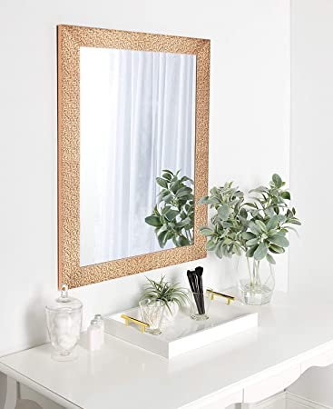 H&A Full Length Mirror Bedroom Wall Mounted Mirror Standing or Hanging (Gold-38"x26")