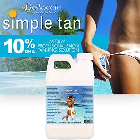 Belloccio Simple Tan Half Gallon Bottle of Professional Salon Sunless Tanning Solution with 10% DHA and Dark Bronzer Color Guide by Belloccio
