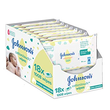 JOHNSON'S Cottontouch Extra Sensitive Wipes 1008 ct (56x18) – Blended with Real Cotton – pH Balanced for Delicate Skin