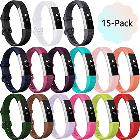 Maledan Replacement Accessories Bands for Fitbit Alta/Alta HR and Fitbit Ace(15 pack), Sport Wristbands with Secure Metal Buckle for Fitbit Alta HR/Fitbit Alta/Fitbit Ace Small Large