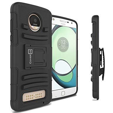 Moto Z2 Play Holster Case, CoverON [Explorer Series] Holster Hybrid Armor Belt Clip Hard Phone Cover For Motorola Moto Z2 Play Holster Case - Black / Black