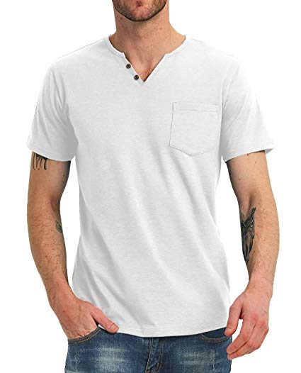 NITAGUT Men's Casual Slim Fit Short Sleeve Pocket T-Shirts Cotton V Neck Tops