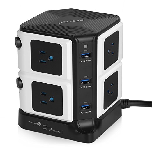 USB Power Strip BESTEK 8-Outlet Surge Protector 1500 Joules with 40W/8A 6 USB Charging Station