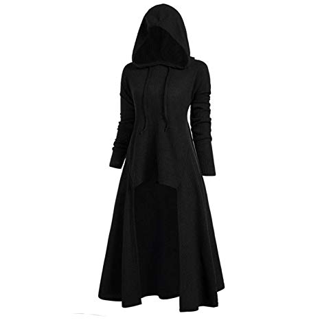 TIFENNY Womens Fashion Hooded Plus Size Vintage Cloak Coat High Low Sweater Long Sleeve Tops Dress Outcoat