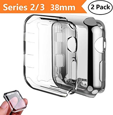 Apple Watch Series 2/3 Case 38mm,Monoy 2-Pack All Around Protective Cover Case Screen Protector for iWatch 2/3 38mm - Black Clear 38mm