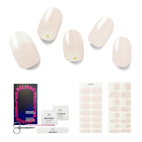 Semi Cured Gel Nail Strips, 30 pcs Gel Nail Stikers, Gel Nail Wraps Semi Cured, Salon-Quality, Easy to Apply, 2 Weeks Long Lasting (Daisy Delight)