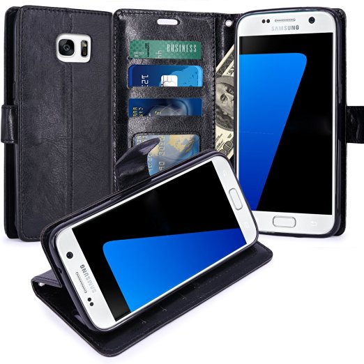 S7 Case, LK Galaxy S7 Wallet Case, Luxury PU Leather Case Flip Cover with Card Slots & Stand For Samsung Galaxy S7, BLACK