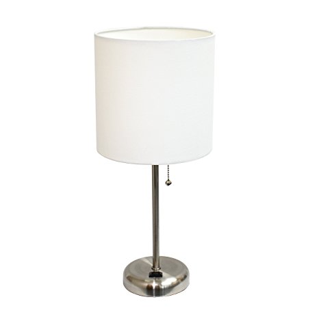 Limelights LT2024-WHT Stick Lamp with Charging Outlet and Fabric Shade, White